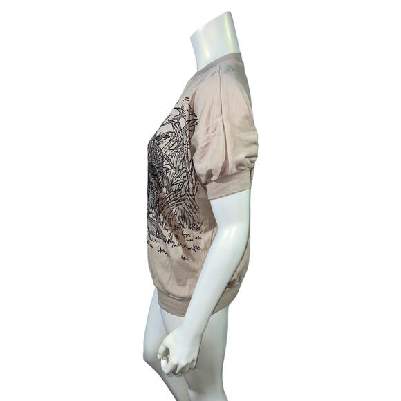 Vintage 90s Tiger Family Glitter Graphic Short Sleeve Sweatshirt Tan Small - Picture 4 of 10